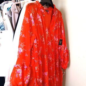 NWT Orange and Lavender Flower Feminine Spring Mini Dress